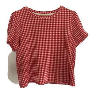 & Layered Red White Womens Gingham Top Blouse Medium M